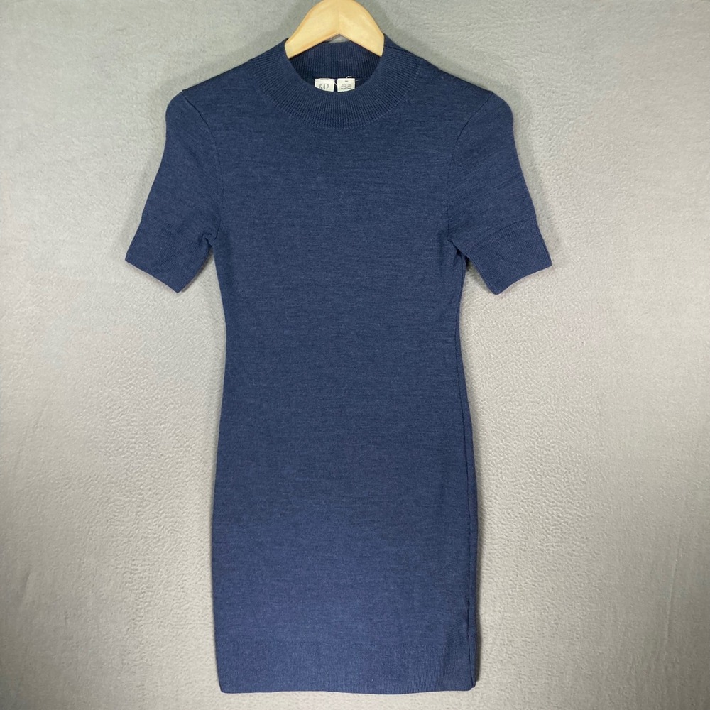 Gap Merino Wool Sweater Dress Womens XS Blue Knit Short‎ Sleeve Stretch Comfort